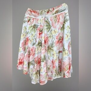 Anthropologie Elevenses Lined Cotton Wrap Skirt White/Peach Floral Eyelets 8